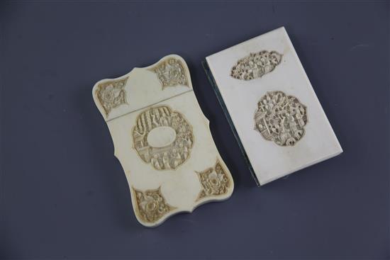 Two Chinese export ivory card cases, 19th century, 9.5 and 10.5cm